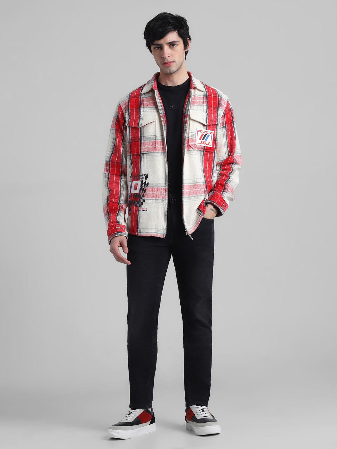 URBAN RACERS by Jack&Jones Red Check Zip-Up OVERSIZED Shirt