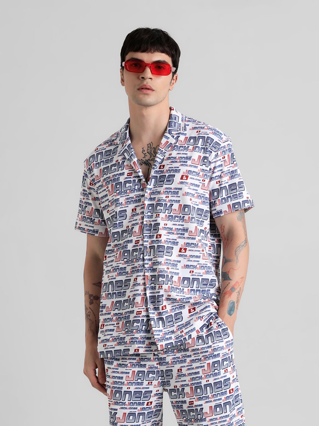 URBAN RACERS by JACK&JONES WHITE PRINTED SHIRT - S