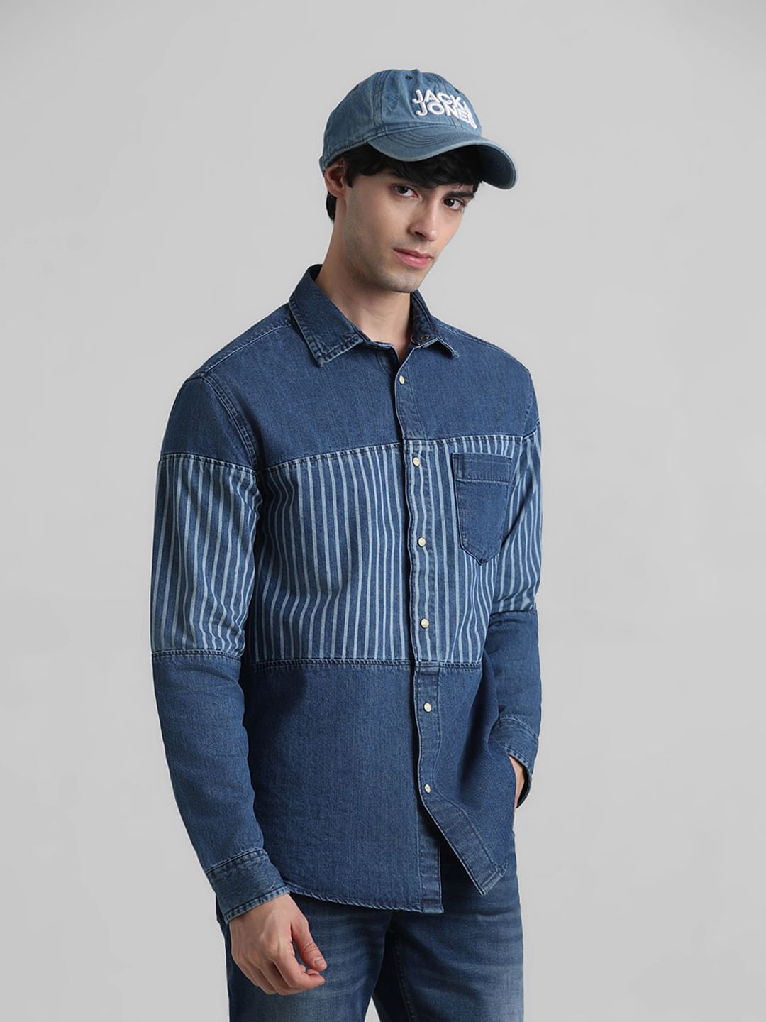 URBAN RACERS by JACK&JONES Blue Striped Cotton Denim Shirt