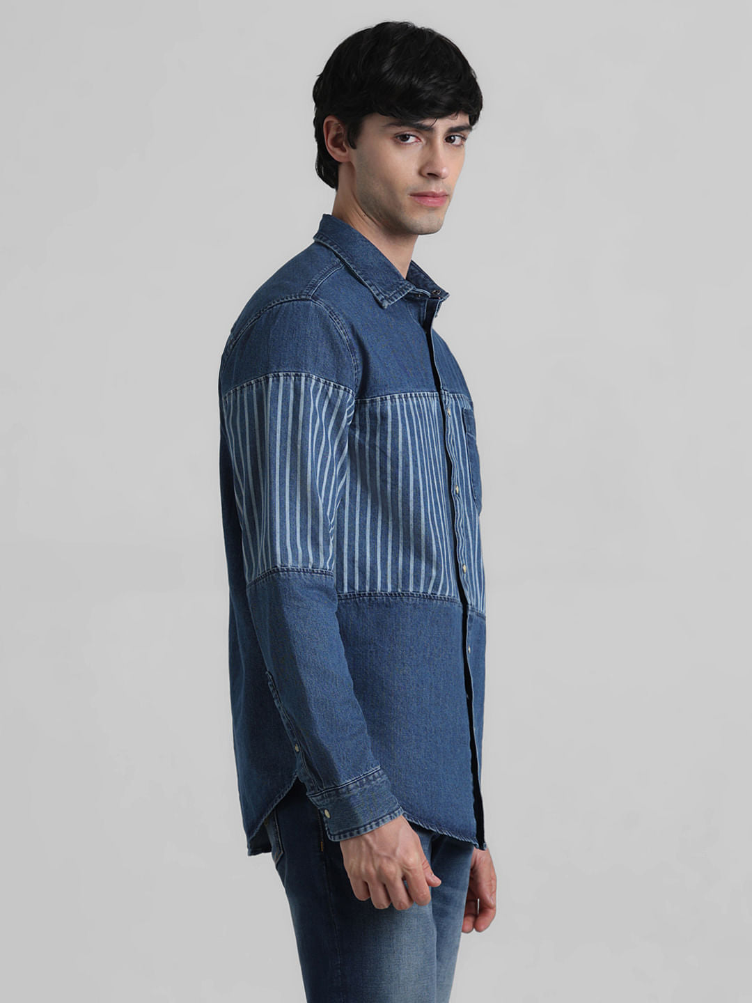 URBAN RACERS by JACK&JONES Blue Striped Cotton Denim Shirt