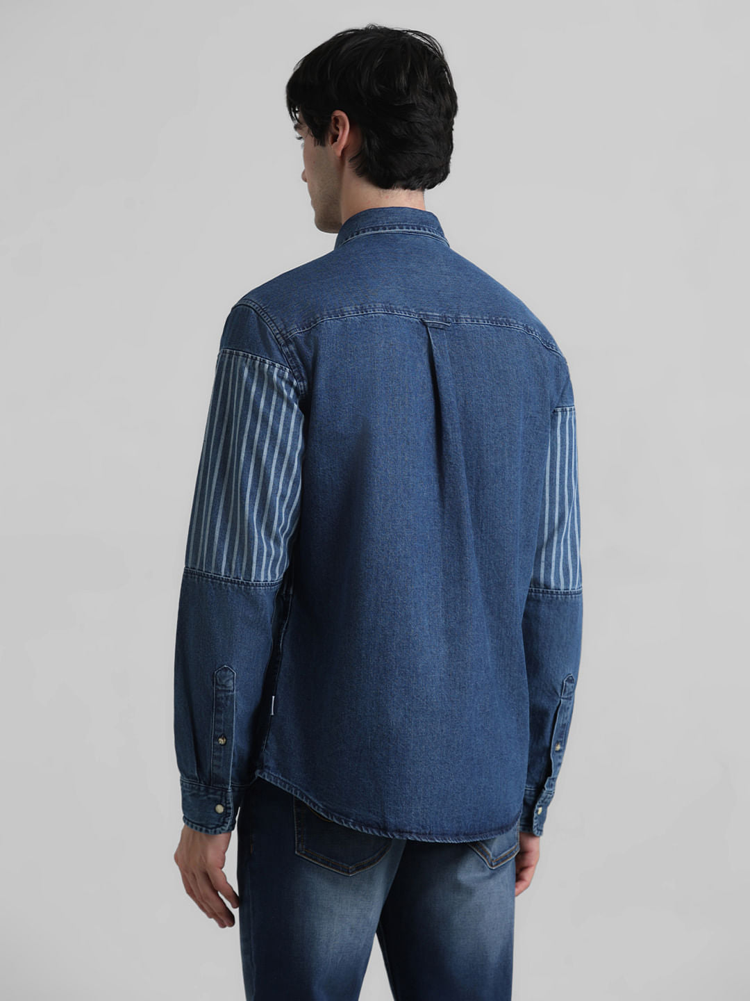 URBAN RACERS by JACK&JONES Blue Striped Cotton Denim Shirt