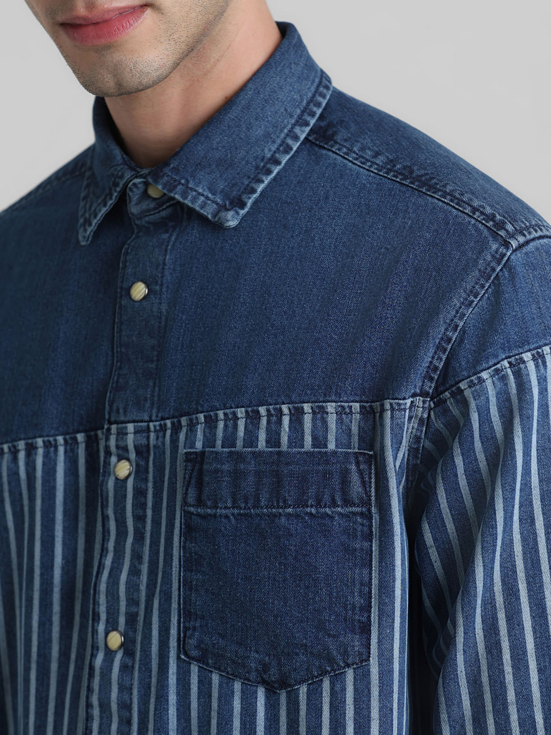 URBAN RACERS by JACK&JONES Blue Striped Cotton Denim Shirt