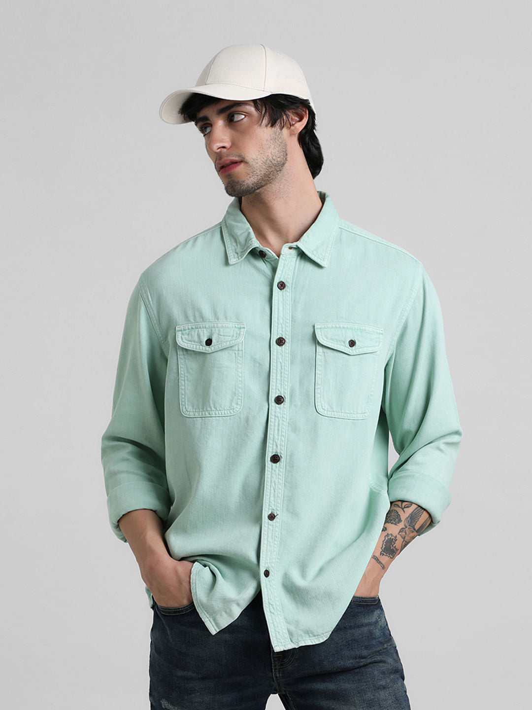 Green Overdyed Oversized Shirt - S