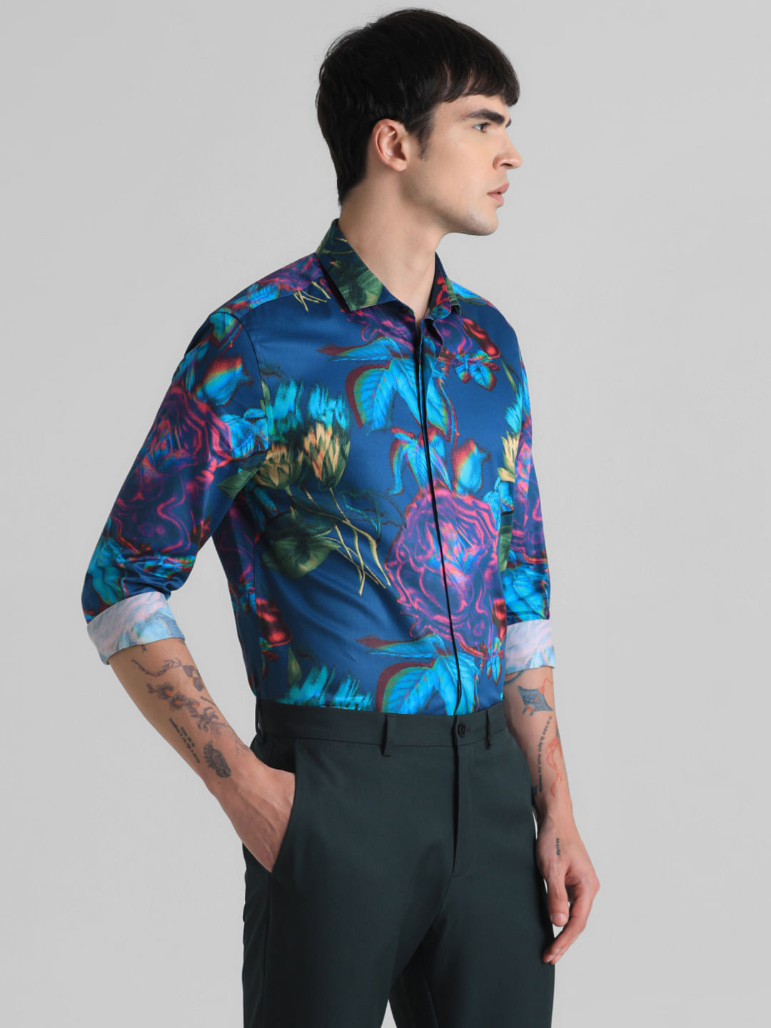 Dark Blue Printed Full Sleeves Shirt