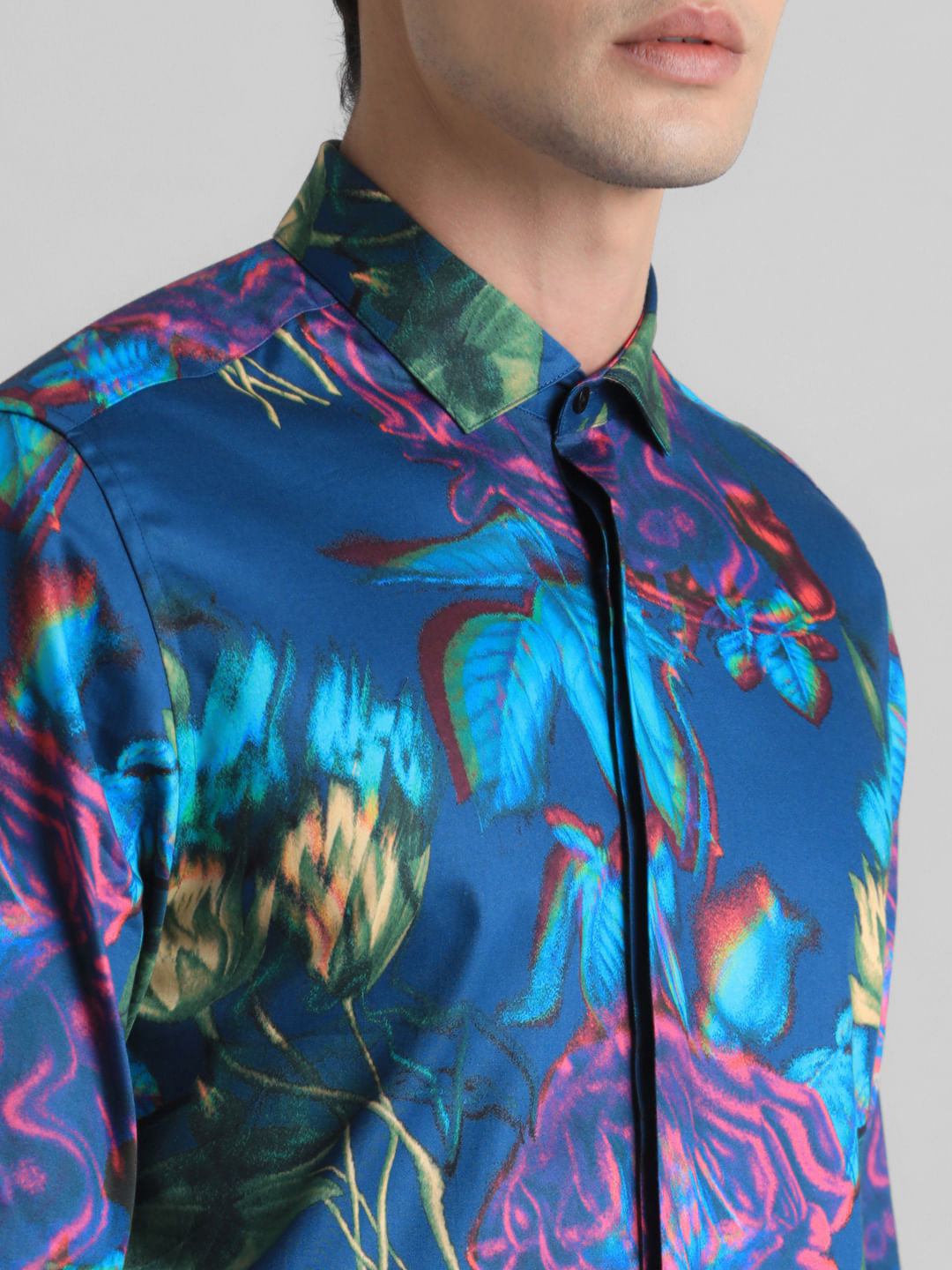 Dark Blue Printed Full Sleeves Shirt