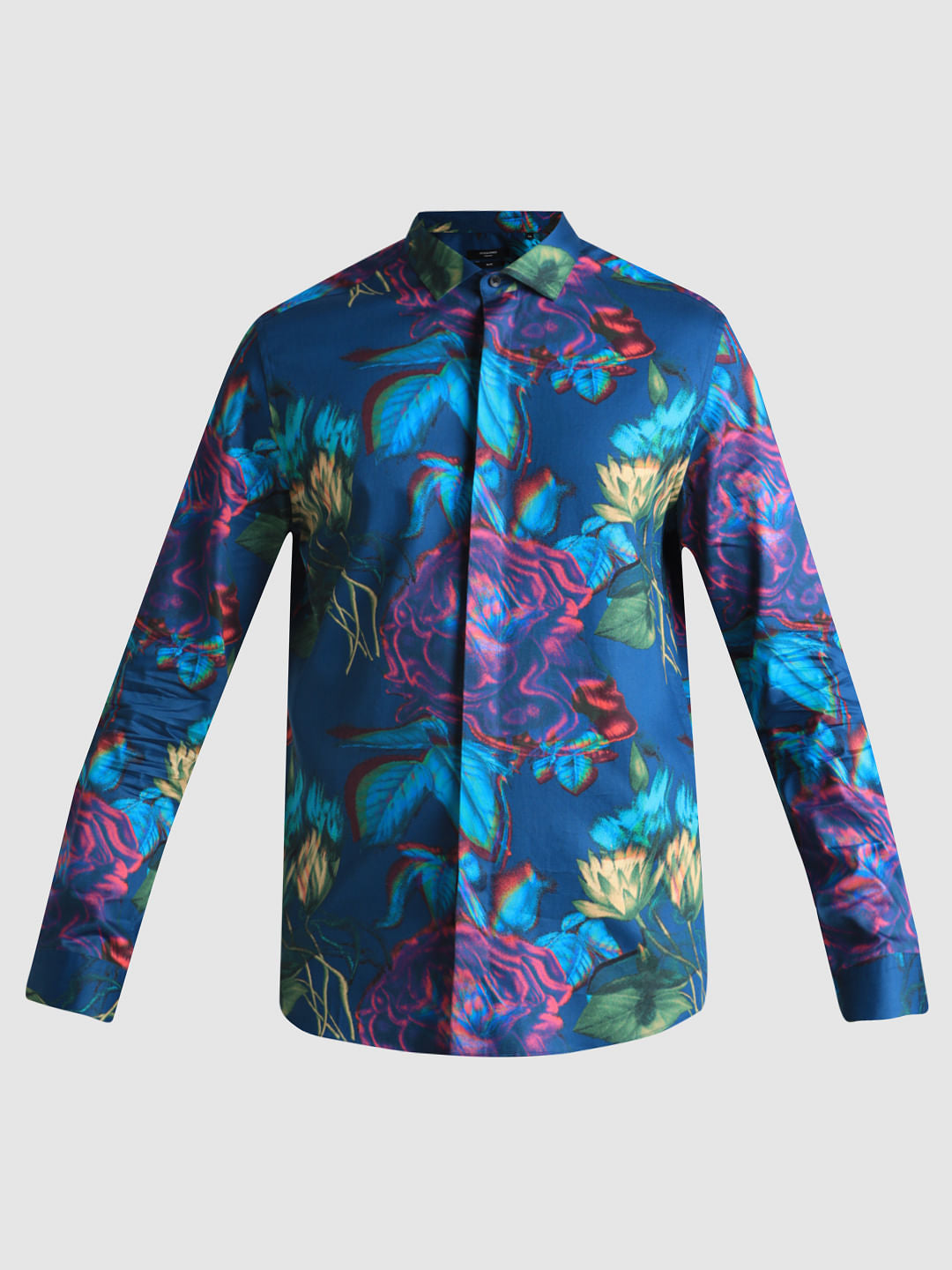 Dark Blue Printed Full Sleeves Shirt