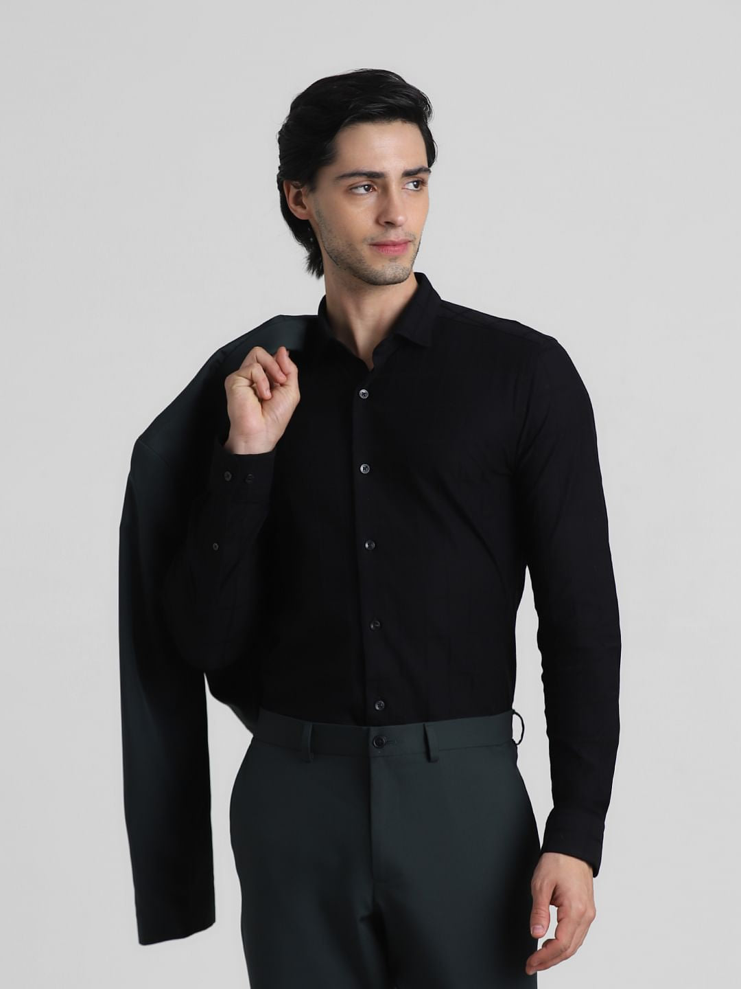 Black Knit Dobby Full Sleeves Shirt - S