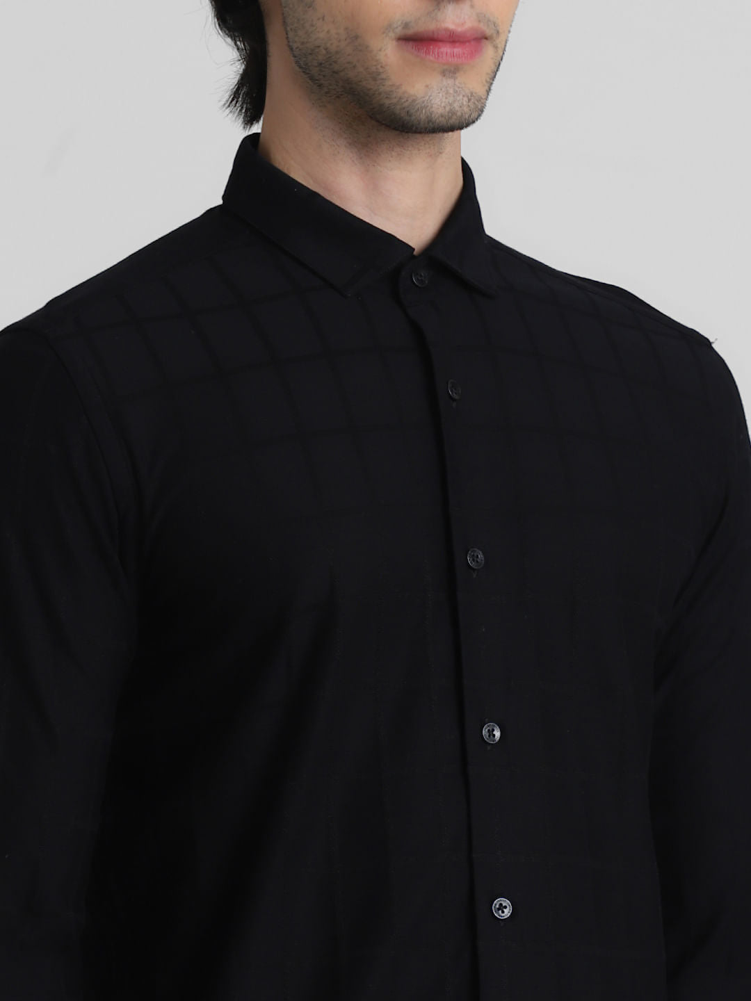 Black Knit Dobby Full Sleeves Shirt