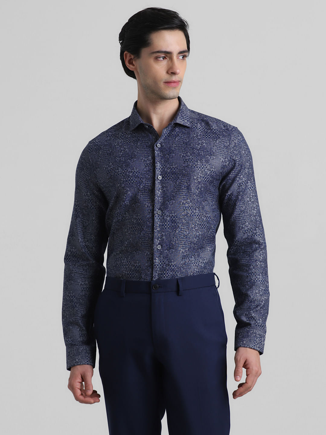 Blue Abstract Print Jacquard Shirt