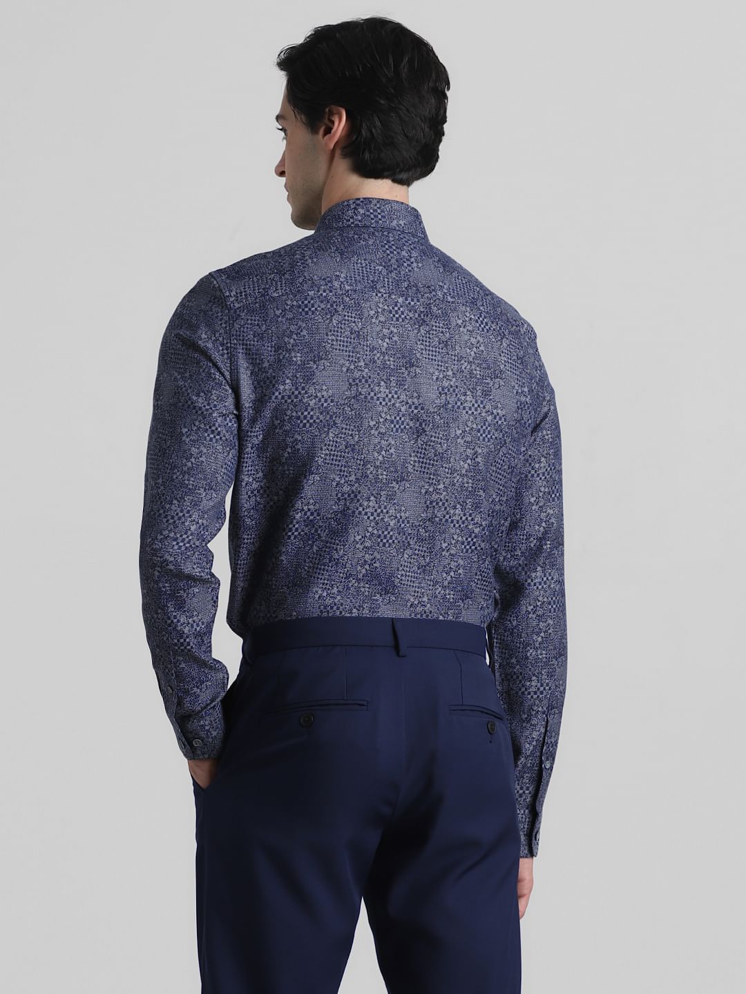Blue Abstract Print Jacquard Shirt