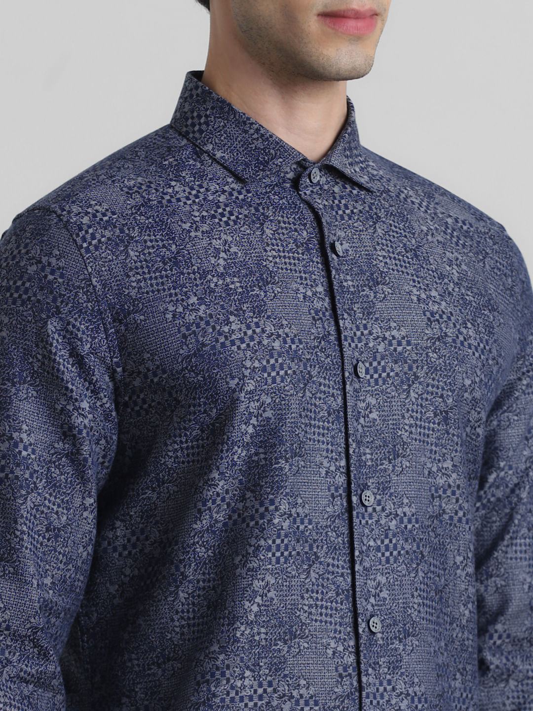 Blue Abstract Print Jacquard Shirt