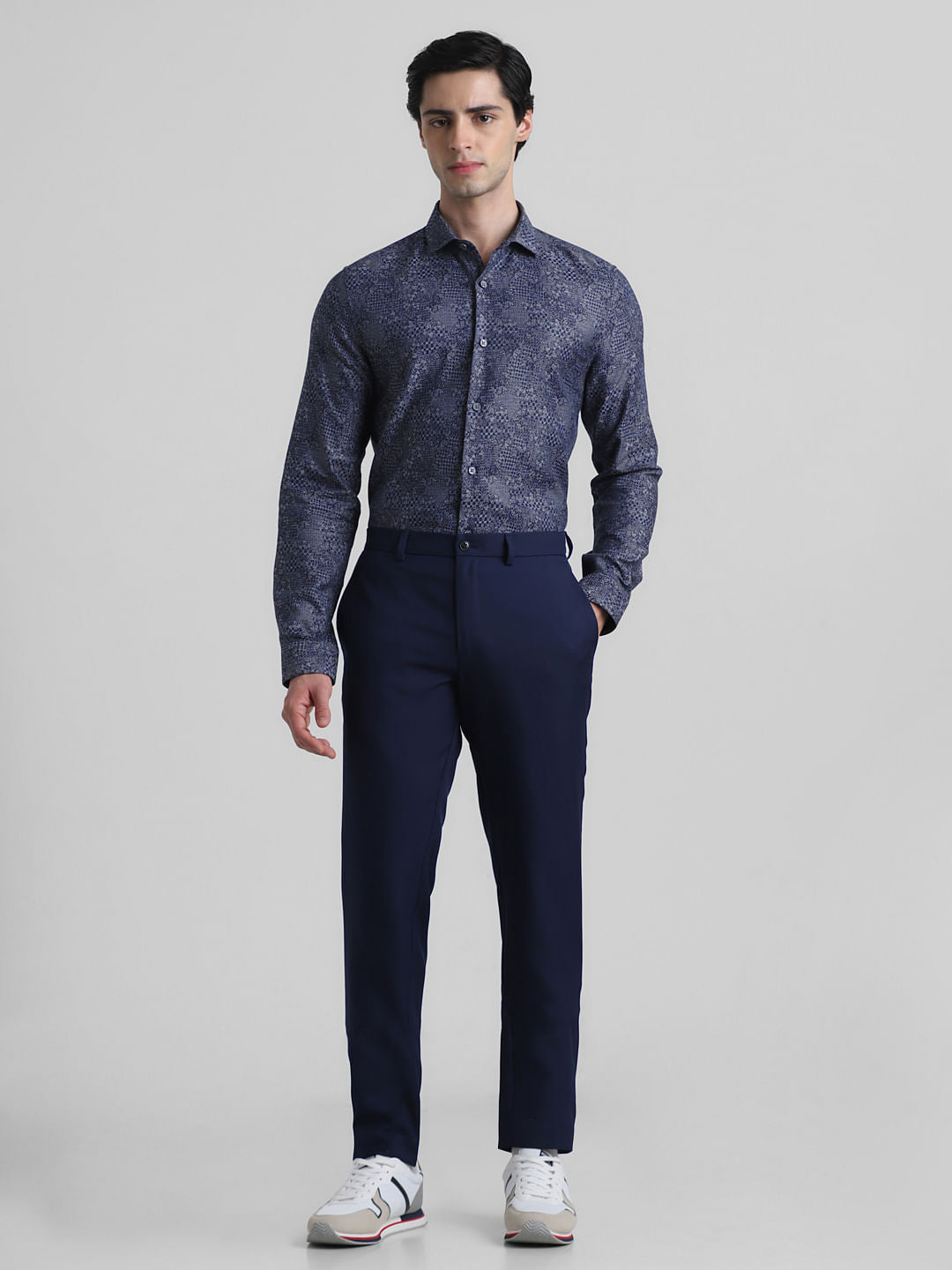 Blue Abstract Print Jacquard Shirt