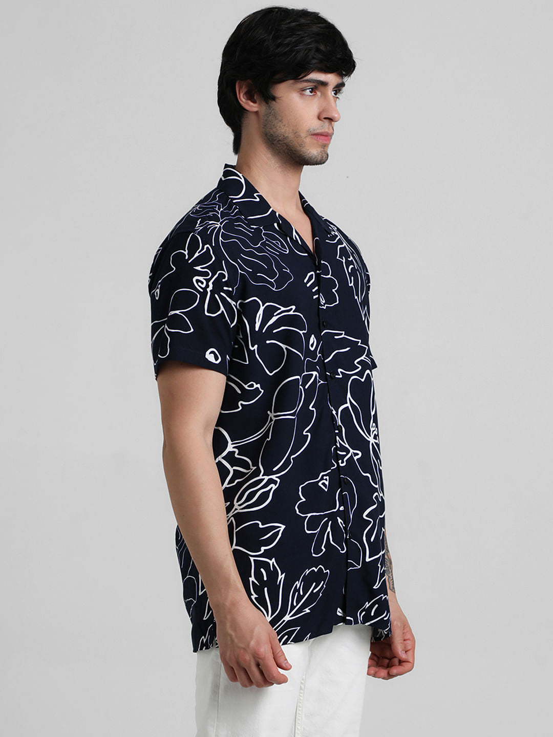 Navy Blue Floral Print Shirt