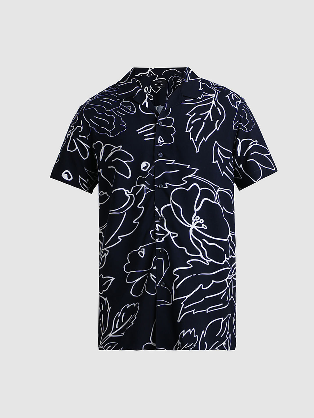 Navy Blue Floral Print Shirt