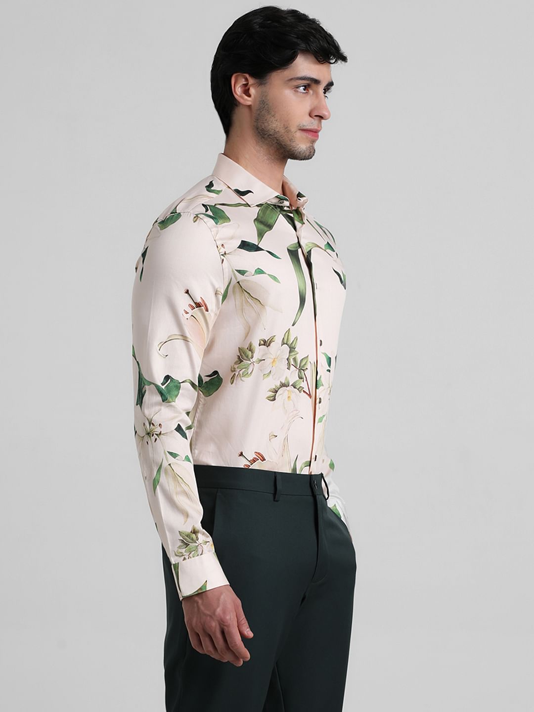 Light Beige Floral Full Sleeves Shirt