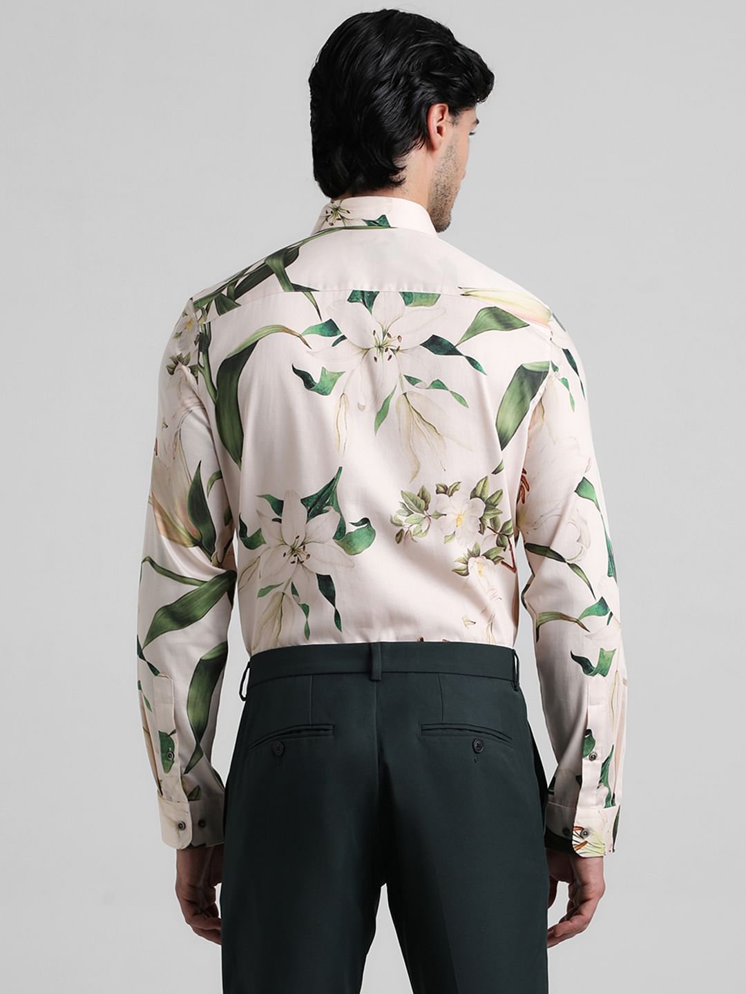 Light Beige Floral Full Sleeves Shirt