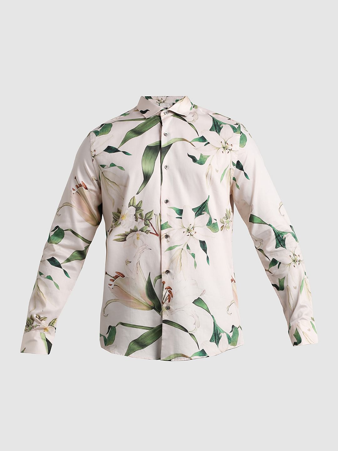 Light Beige Floral Full Sleeves Shirt