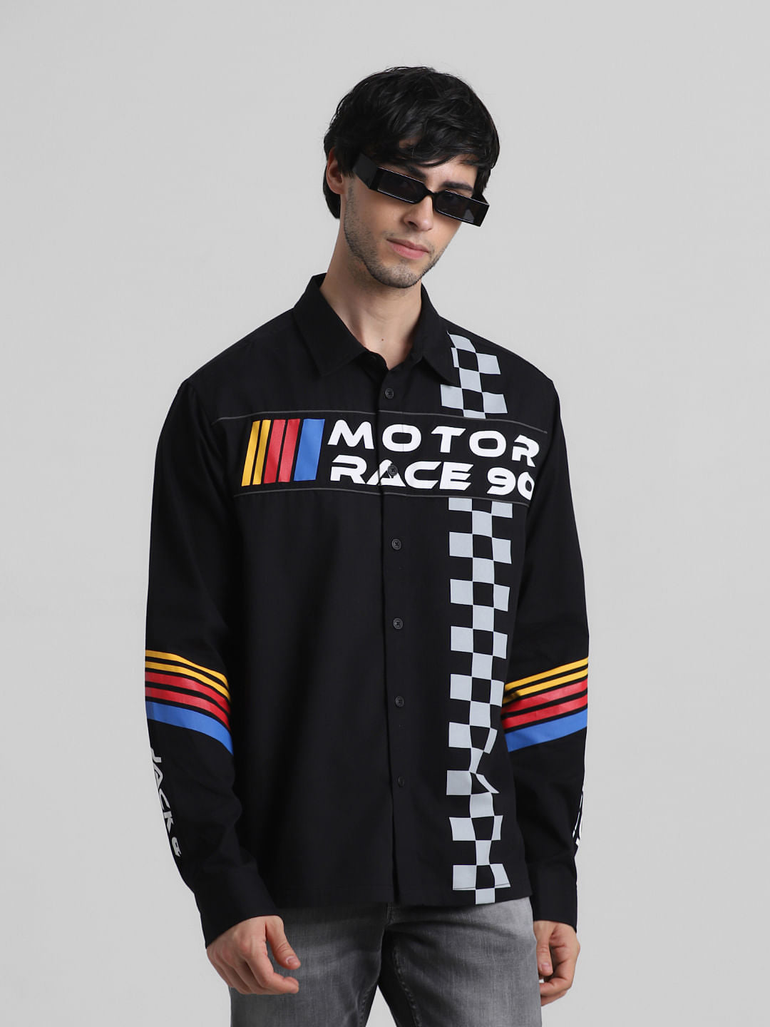 URBAN RACERS by Jack&Jones Black Motor Racer Oversized Shirt