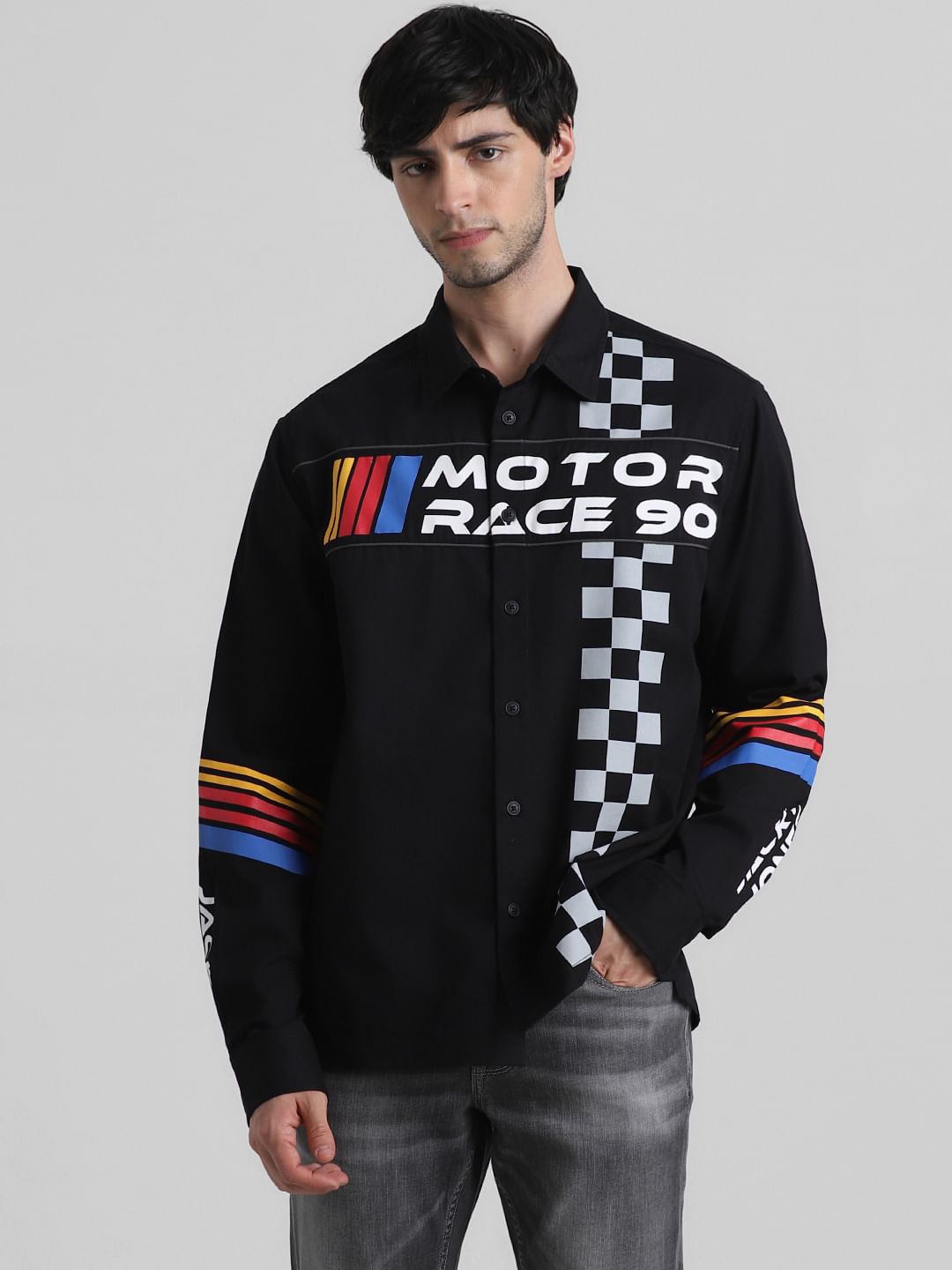 URBAN RACERS by Jack&Jones Black Motor Racer Oversized Shirt