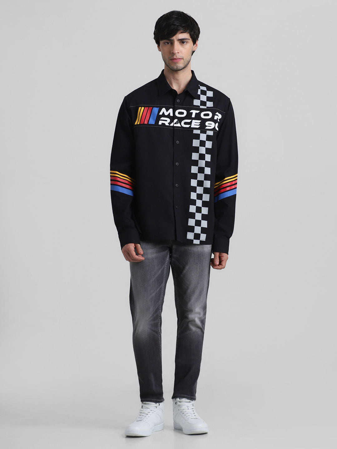 URBAN RACERS by Jack&Jones Black Motor Racer Oversized Shirt