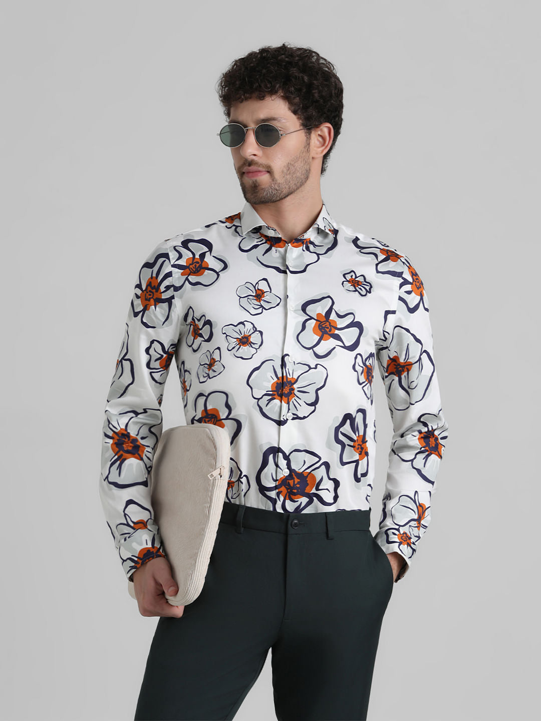 White Floral Print Full Sleeves Shirt - S