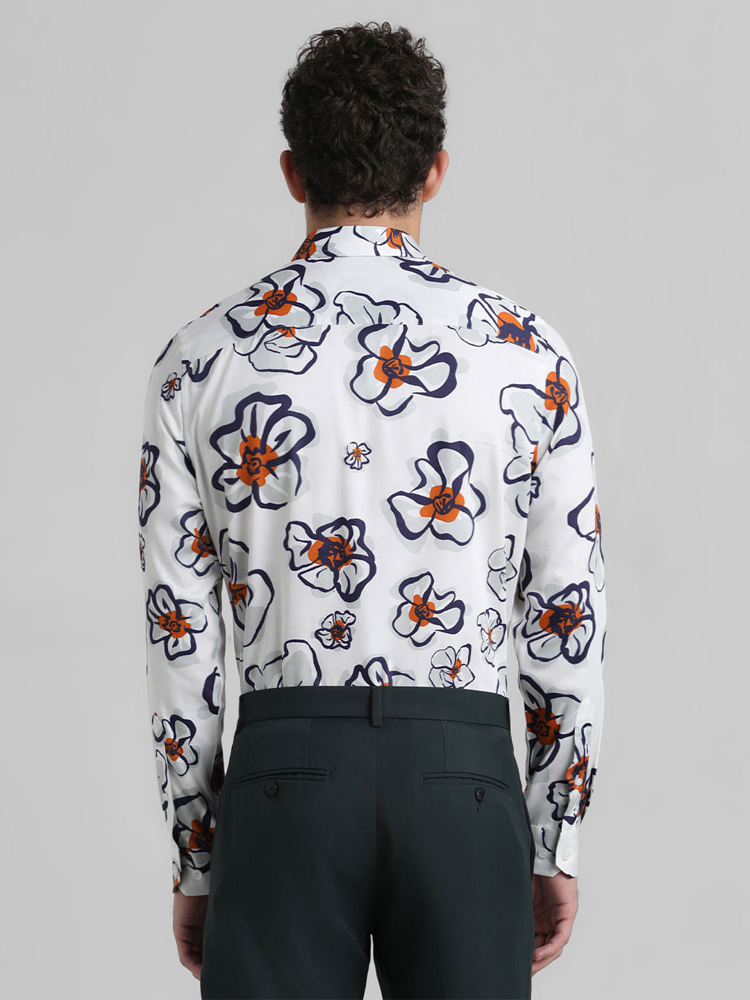 White Floral Print Full Sleeves Shirt