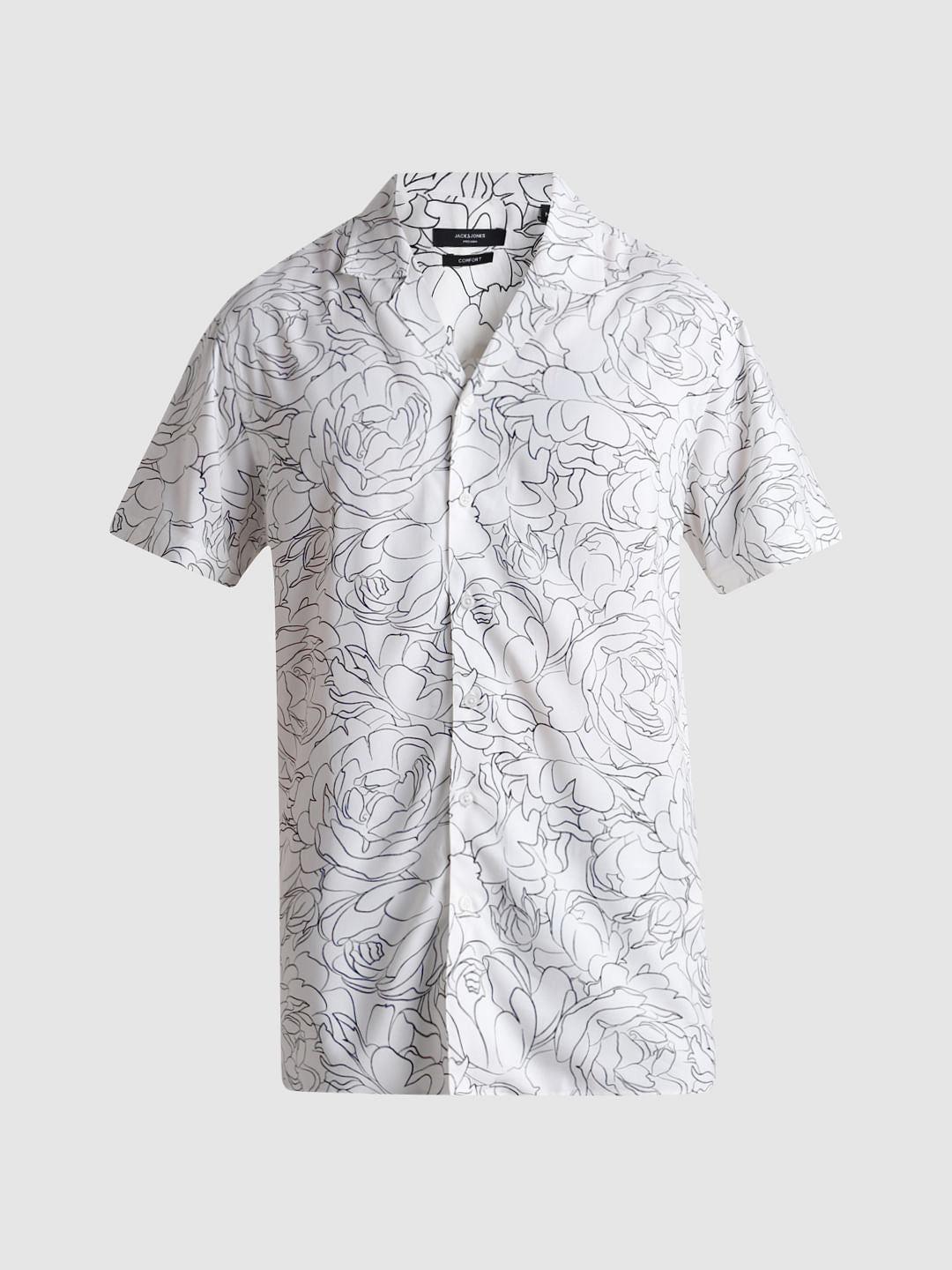 White Abstract Print Short Sleeves Shirt