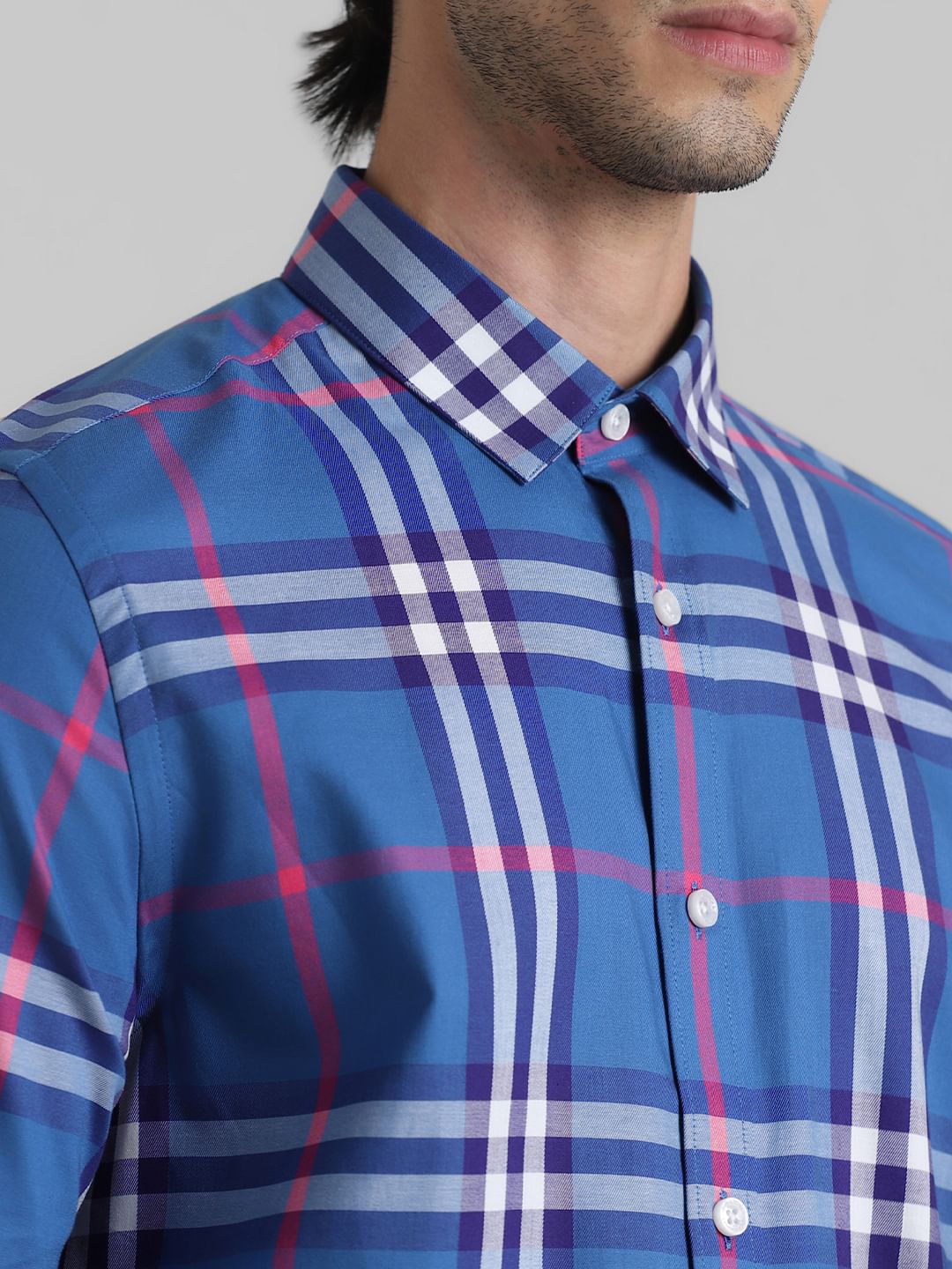 Blue Check Print Full Sleeves Shirt
