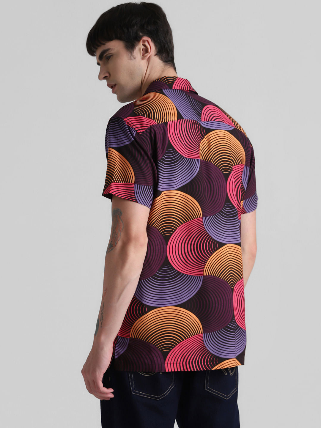 Black Abstract Print Short Sleeves Shirt