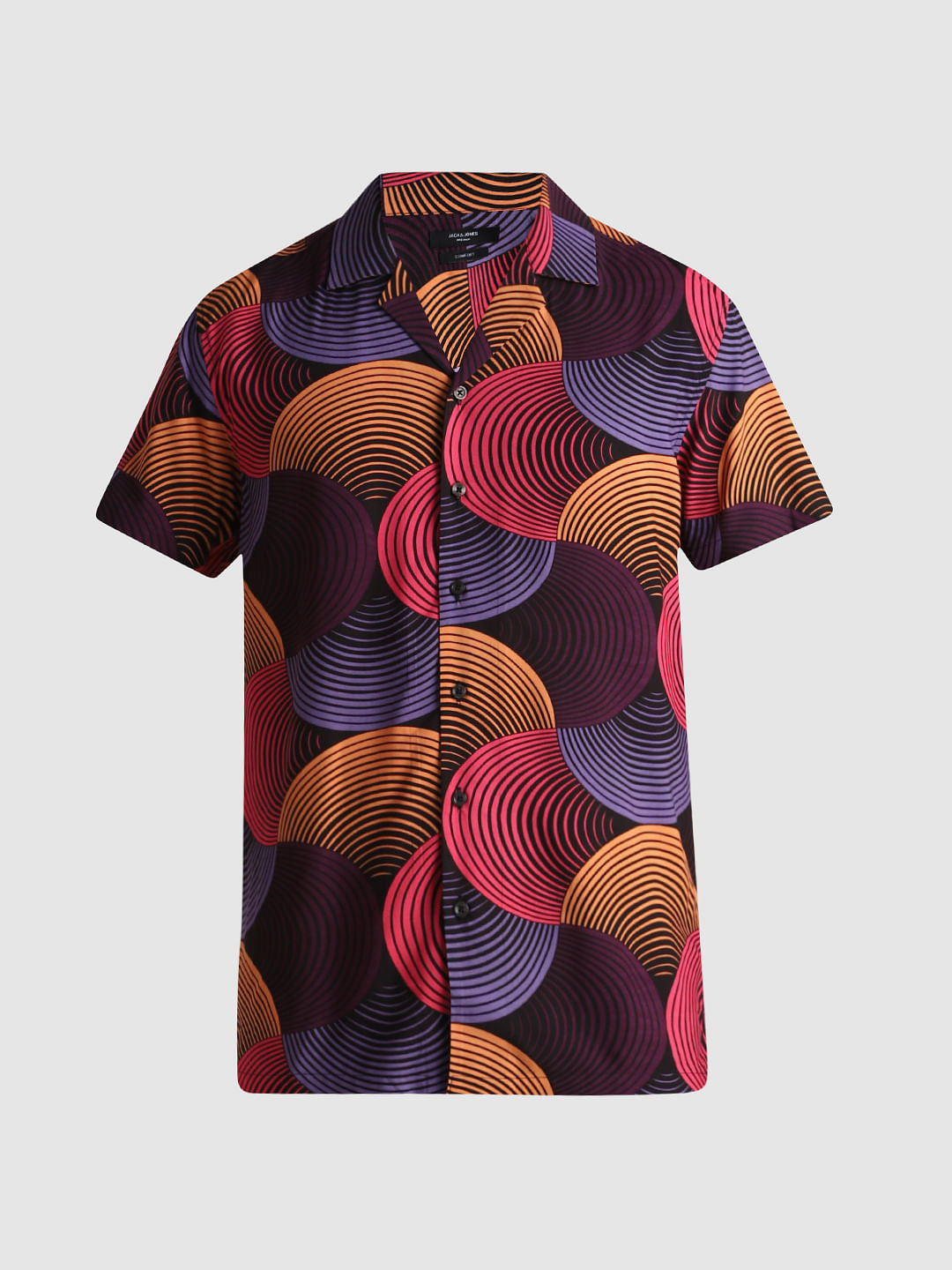 Black Abstract Print Short Sleeves Shirt
