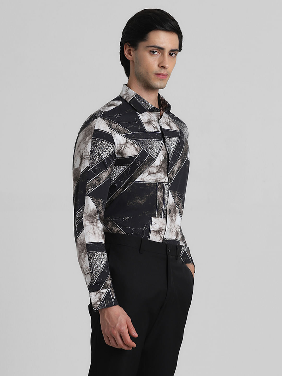 Black Geometric Print Full Sleeves Shirt