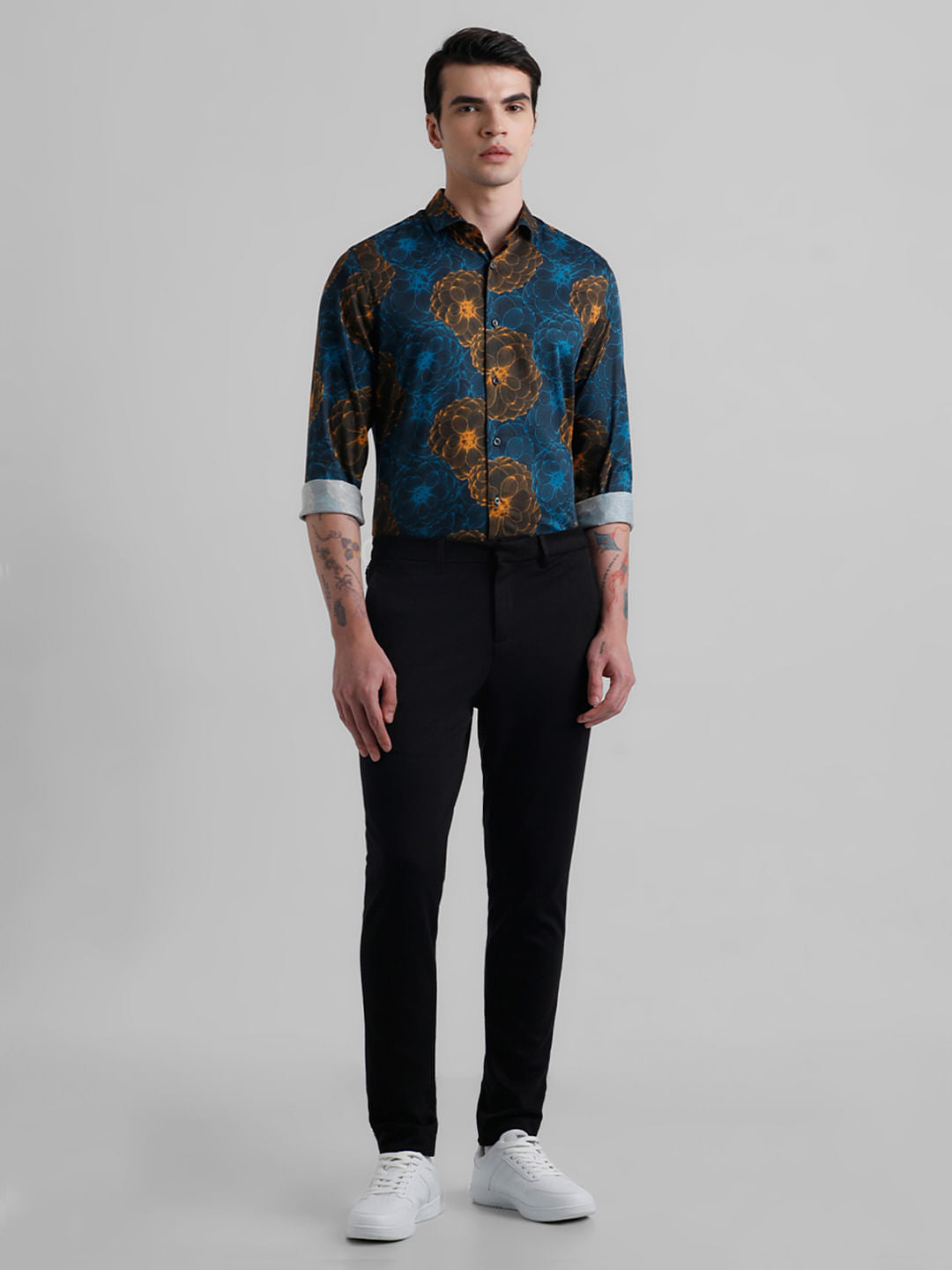 Black Abstract Print Short Sleeves Shirt