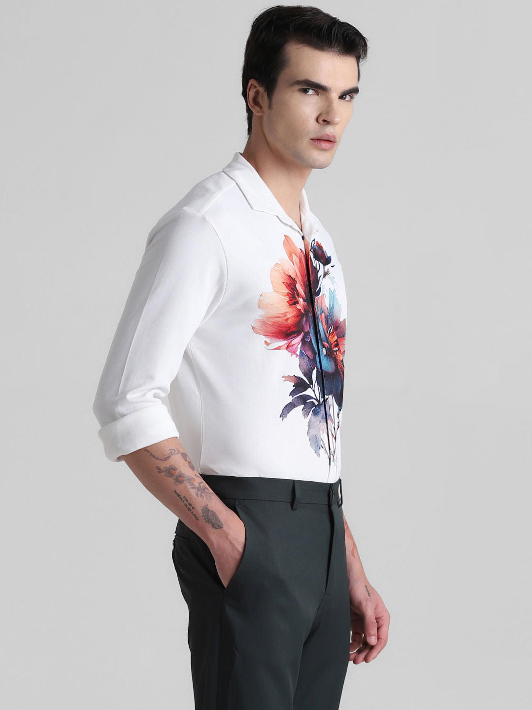 White Floral Knitted Shirt