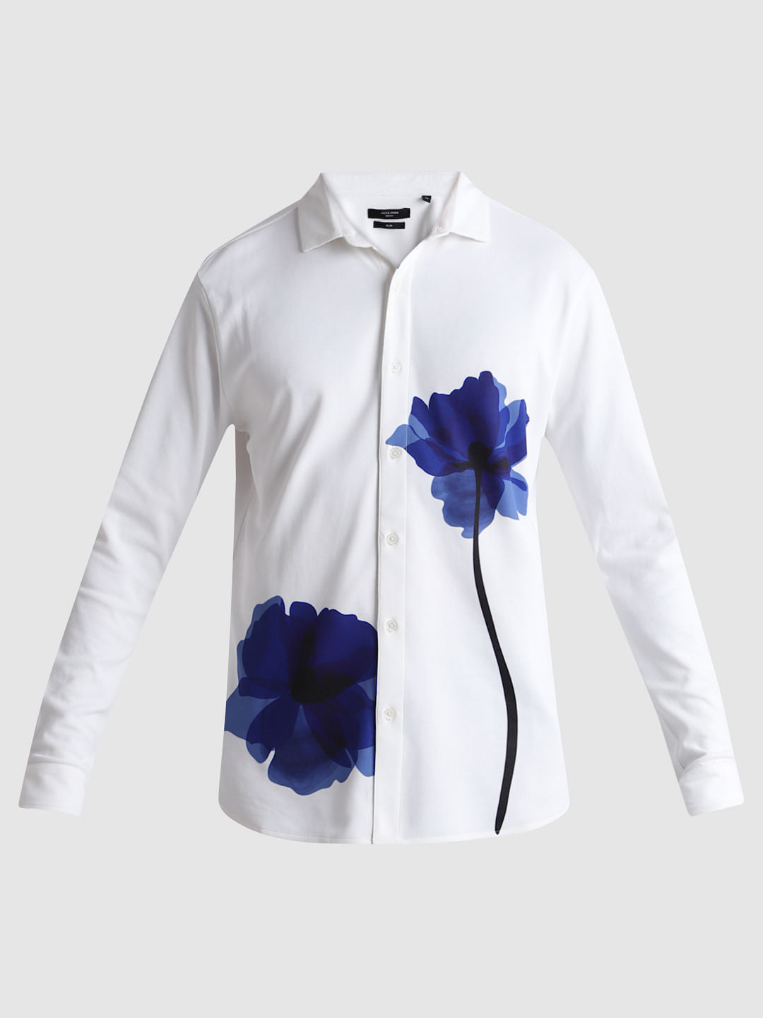 White Floral Full Sleeves Knitted Shirt