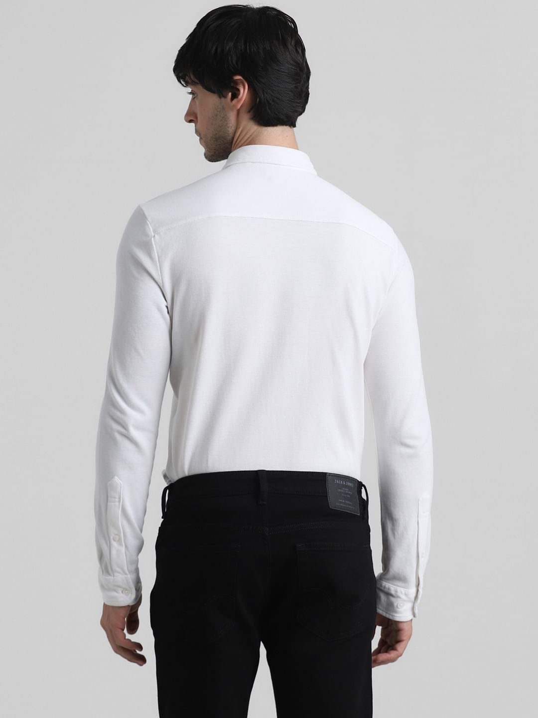 White Knitted Full Sleeves Shirt