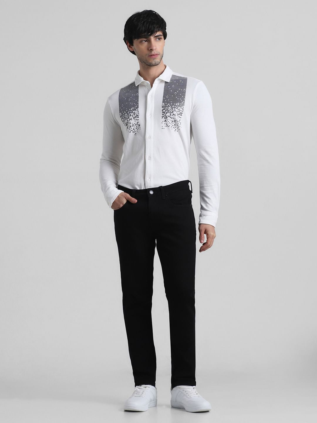 White Knitted Full Sleeves Shirt