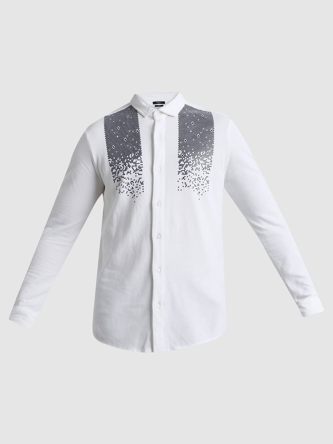 White Knitted Full Sleeves Shirt