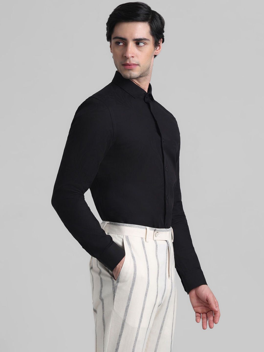 Black Jacquard Slim Fit Shirt