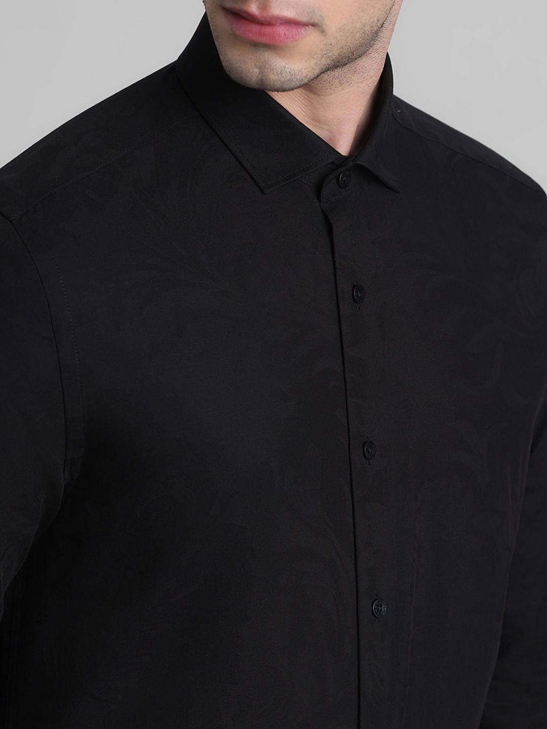 Black Jacquard Slim Fit Shirt