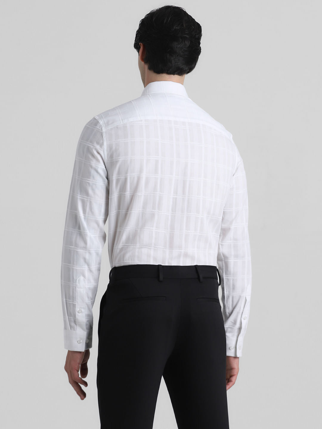 White Dobby Check Slim Fit Shirt