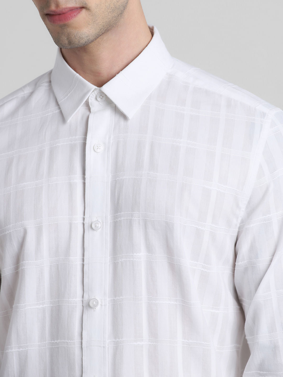White Dobby Check Slim Fit Shirt