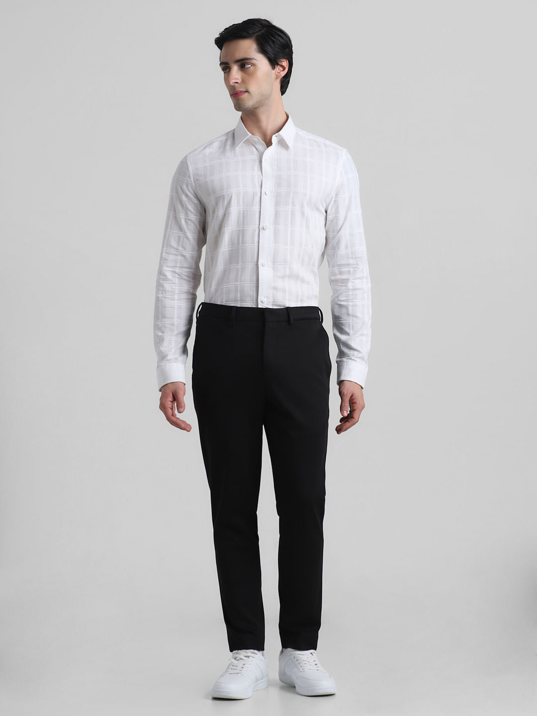 White Dobby Check Slim Fit Shirt