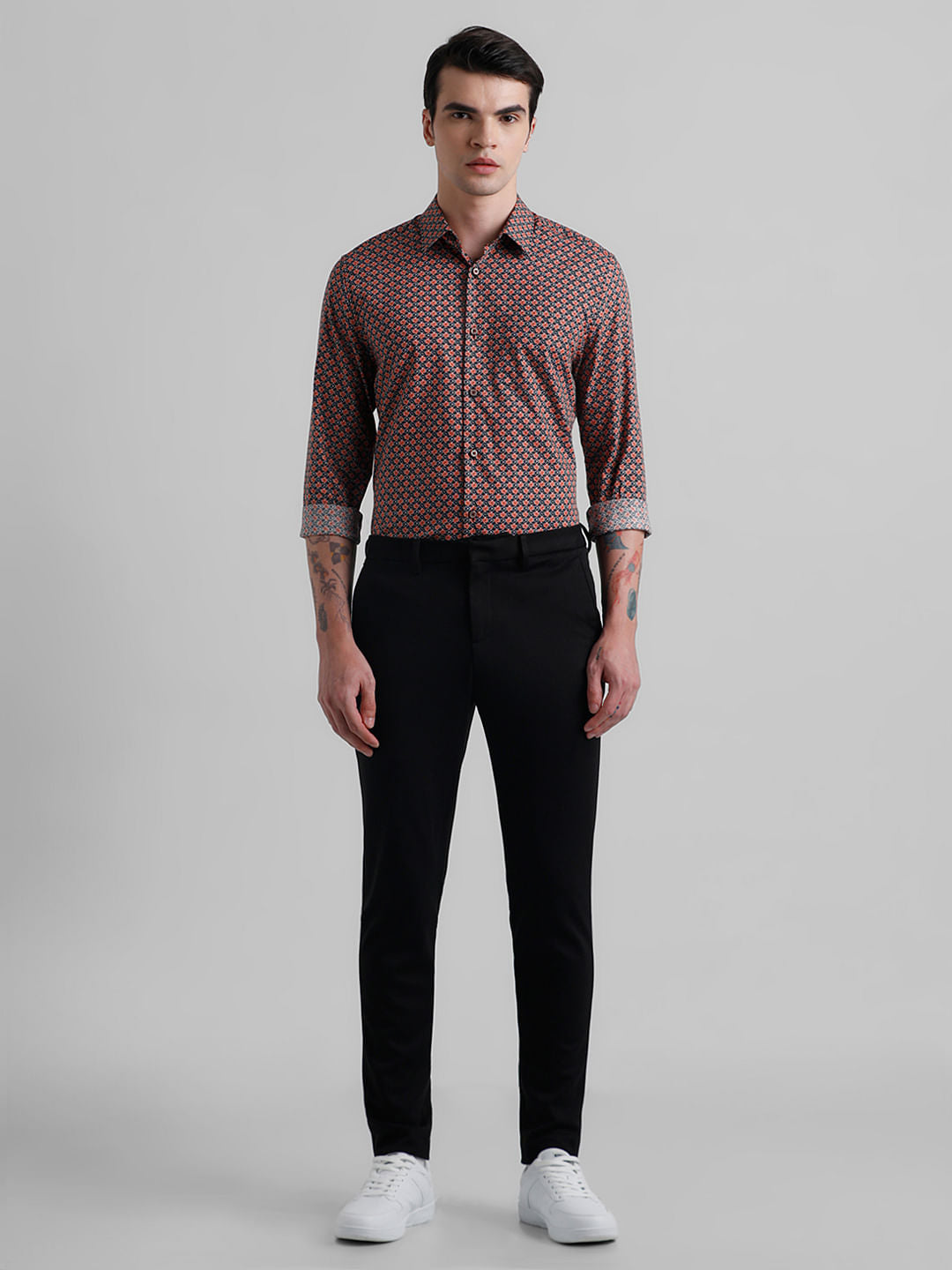 Black Floral Print Short Sleeves Shirt