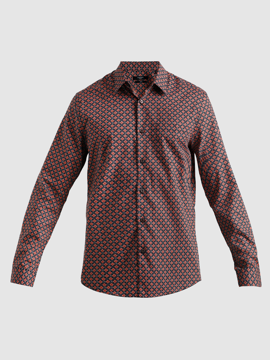 Black Floral Print Short Sleeves Shirt