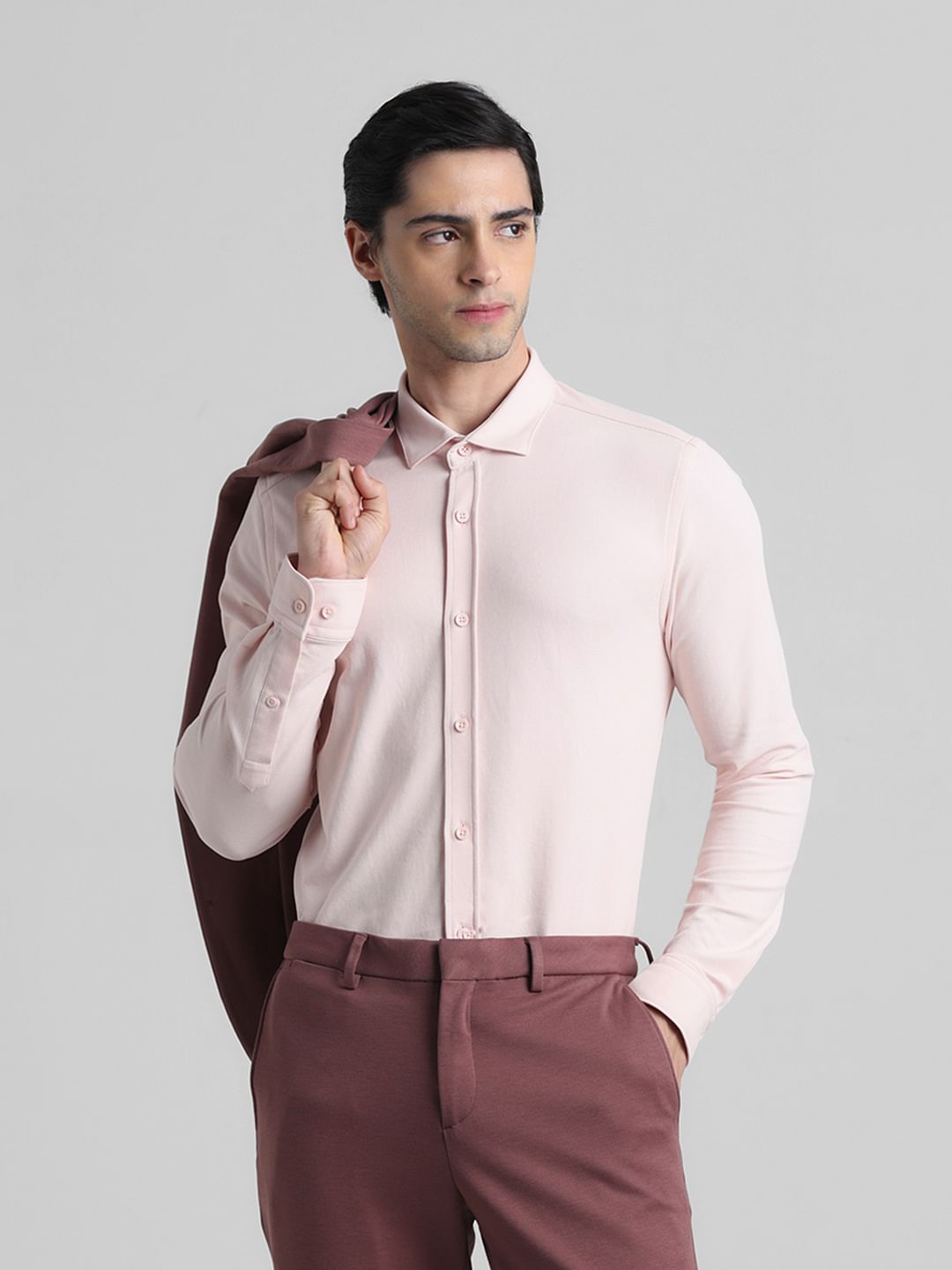 Pink Knitted Full Sleeves Shirt - L