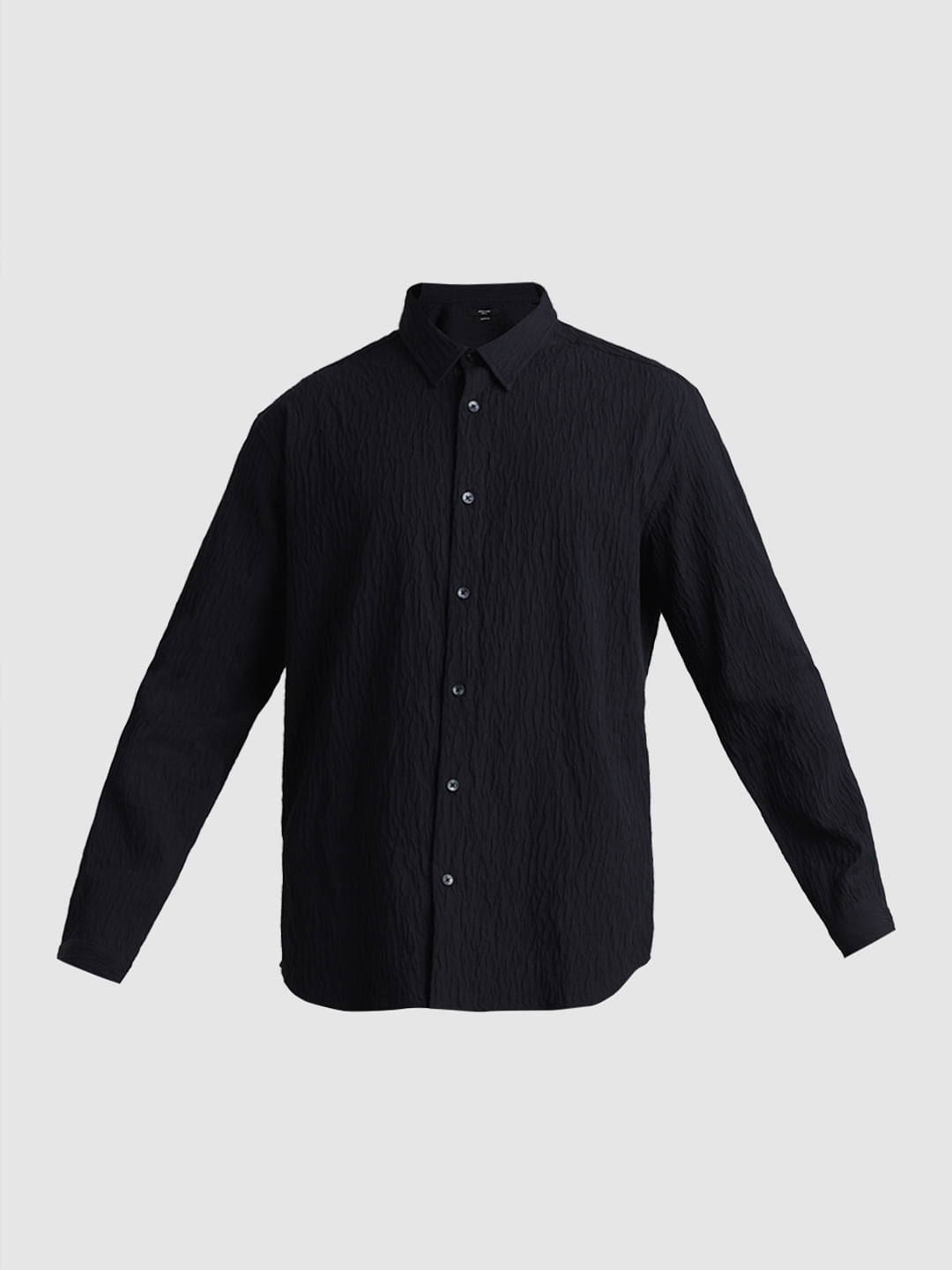 Black Textured Full Sleeves Shirt