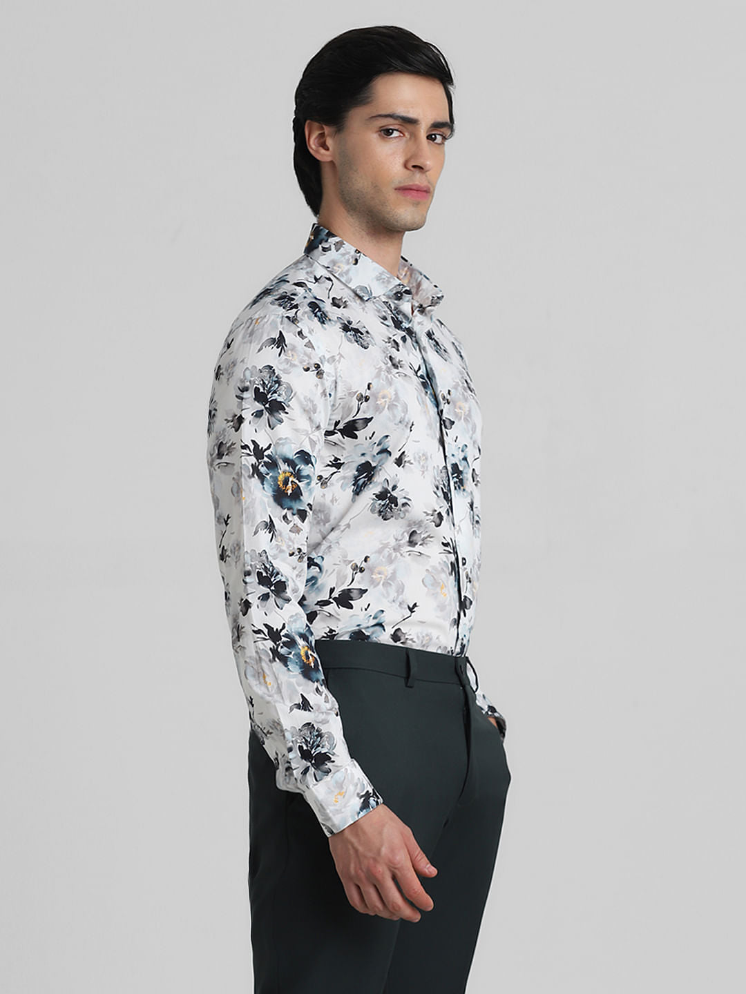 White Floral Full Sleeves Shirt