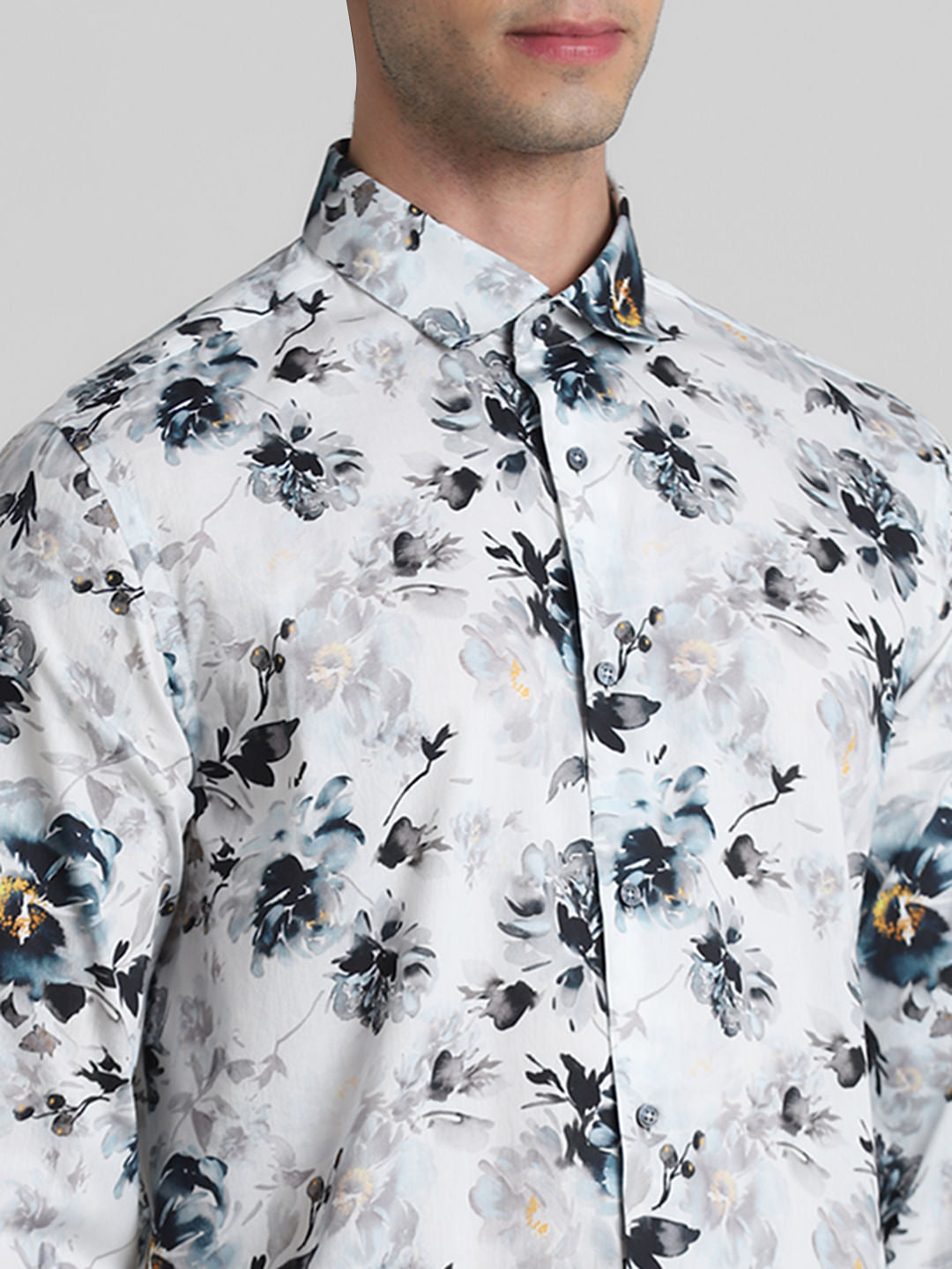 White Floral Full Sleeves Shirt