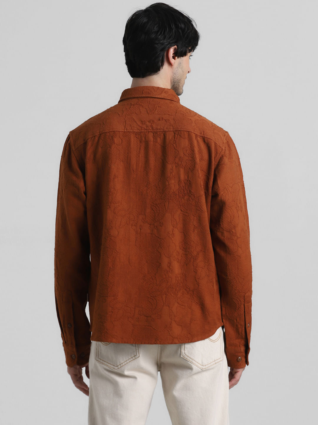 Brown Cotton Jacquard Oversized Shirt