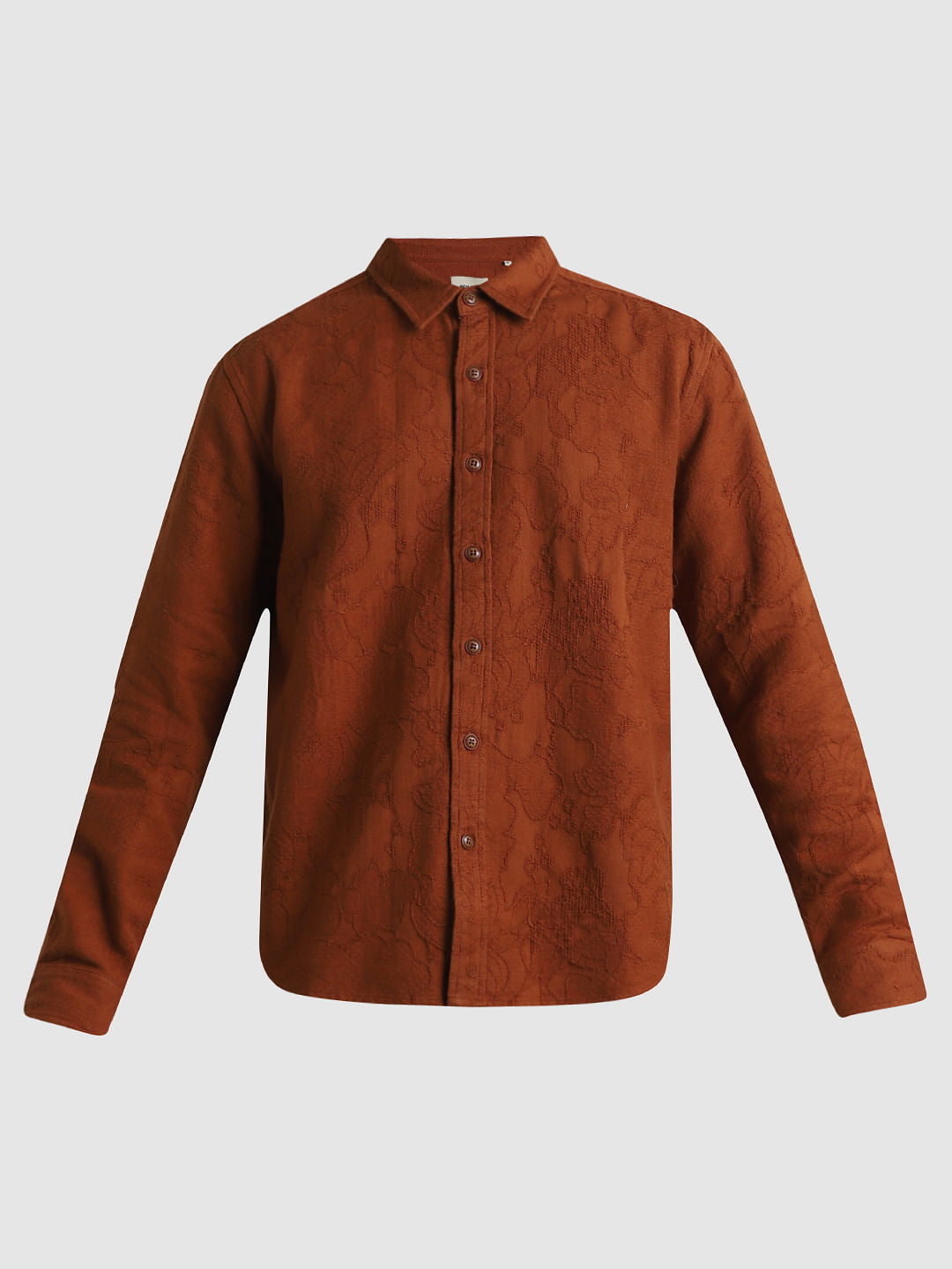 Brown Cotton Jacquard Oversized Shirt